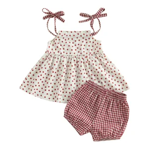 Toddler Girl Sleeveless Ruffle Top and Shorts Set with Cute Bow Detail and Elastic Waistband
