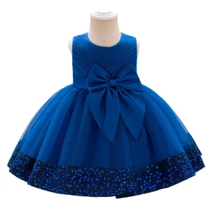 Girls Sleeveless Round Neck Sequins Hem Tulle Patchwork A-line Dress