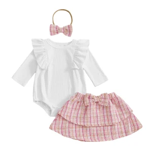 Adorable Baby Girl Plaid skirt with Long Sleeve bodysuit
