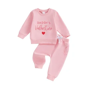 Toddler Baby Boys Valentines Day  Long Sleeve Sweatshirt and Solid Joggers 2 Piece